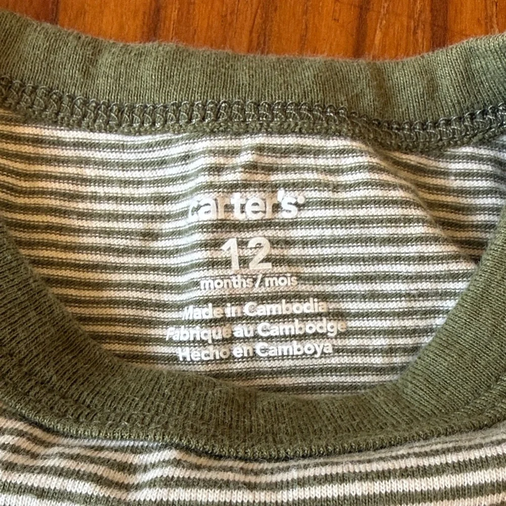 Carters Excavator Construction Graphic Stripe Long Sleeve Shirt 12M Green Yellow